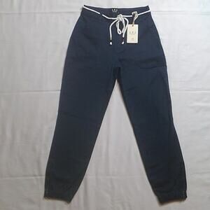 L.T.J. Letters to Juliet Navy High Waist Joggers Zip Cuff Rope Belt SZ S NWT